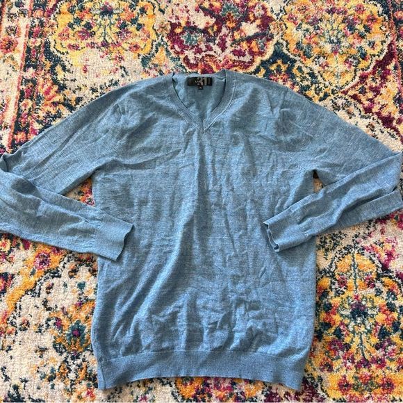 oversized sky blue casual vneck sweater - Picture 2 of 4